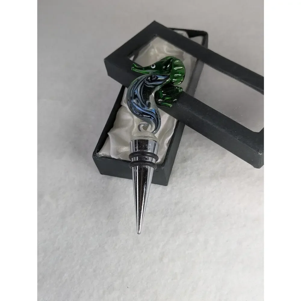 Glass bottle stopper sea horse NIB HandmadeFits most wine bottles Blown Glass
